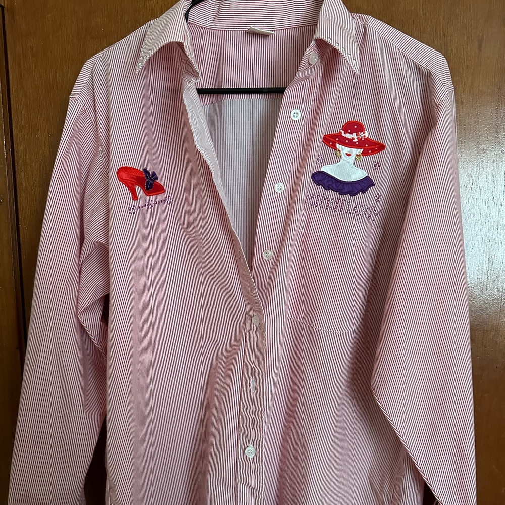 Red Hat Lady Striped Button Down